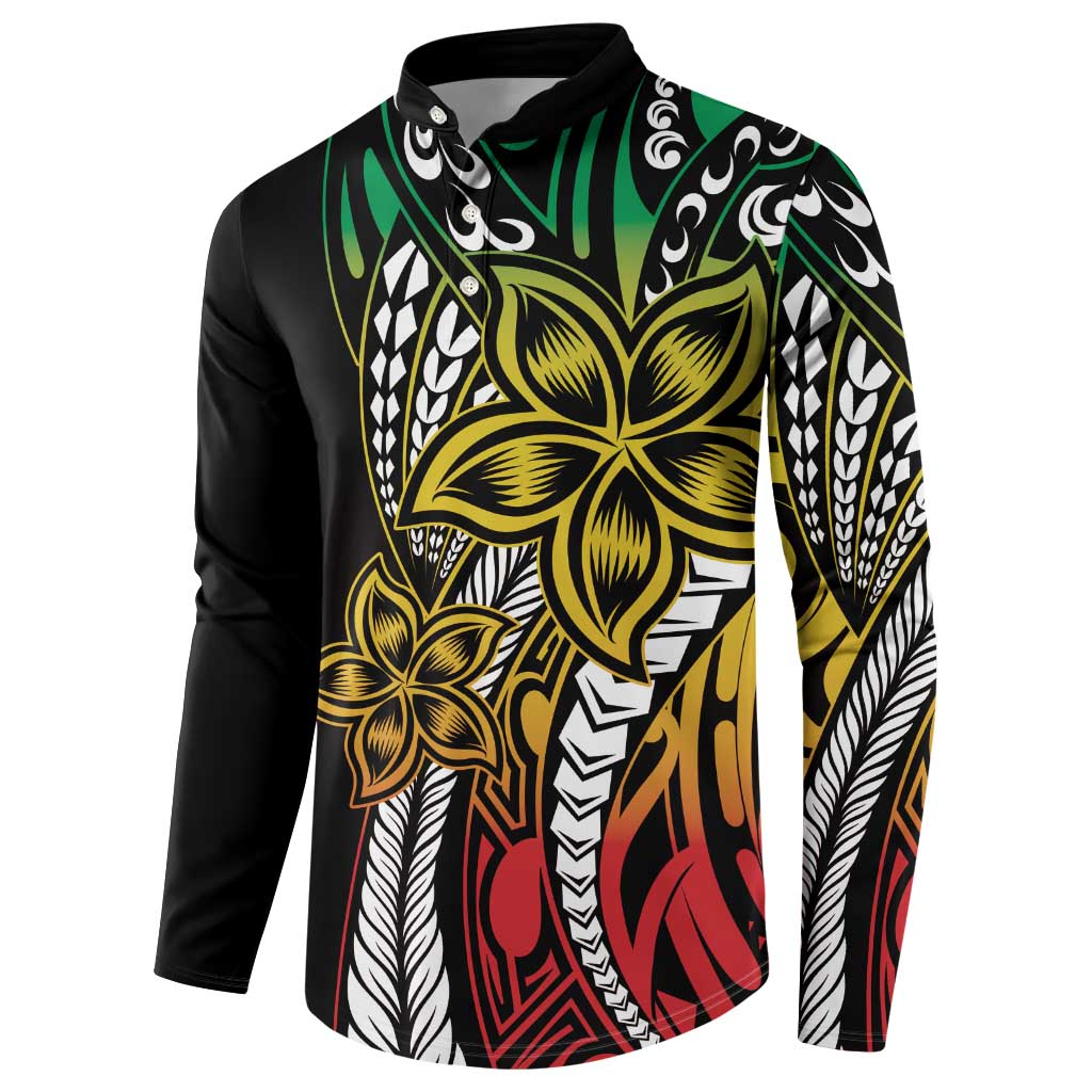 Polynesian Plumeria Floral Tattoo Pattern Button Sweatshirt Reggae Style