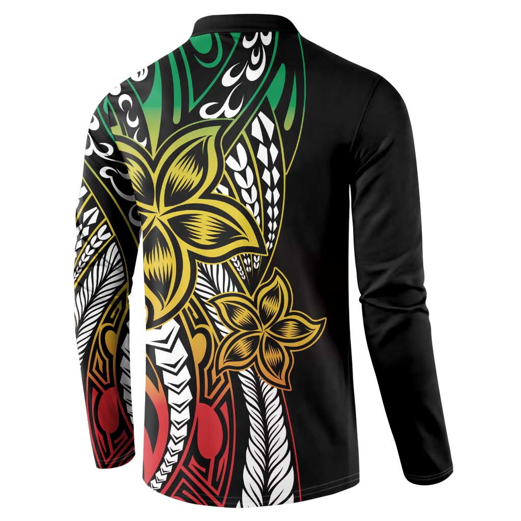 Polynesian Plumeria Floral Tattoo Pattern Button Sweatshirt Reggae Style
