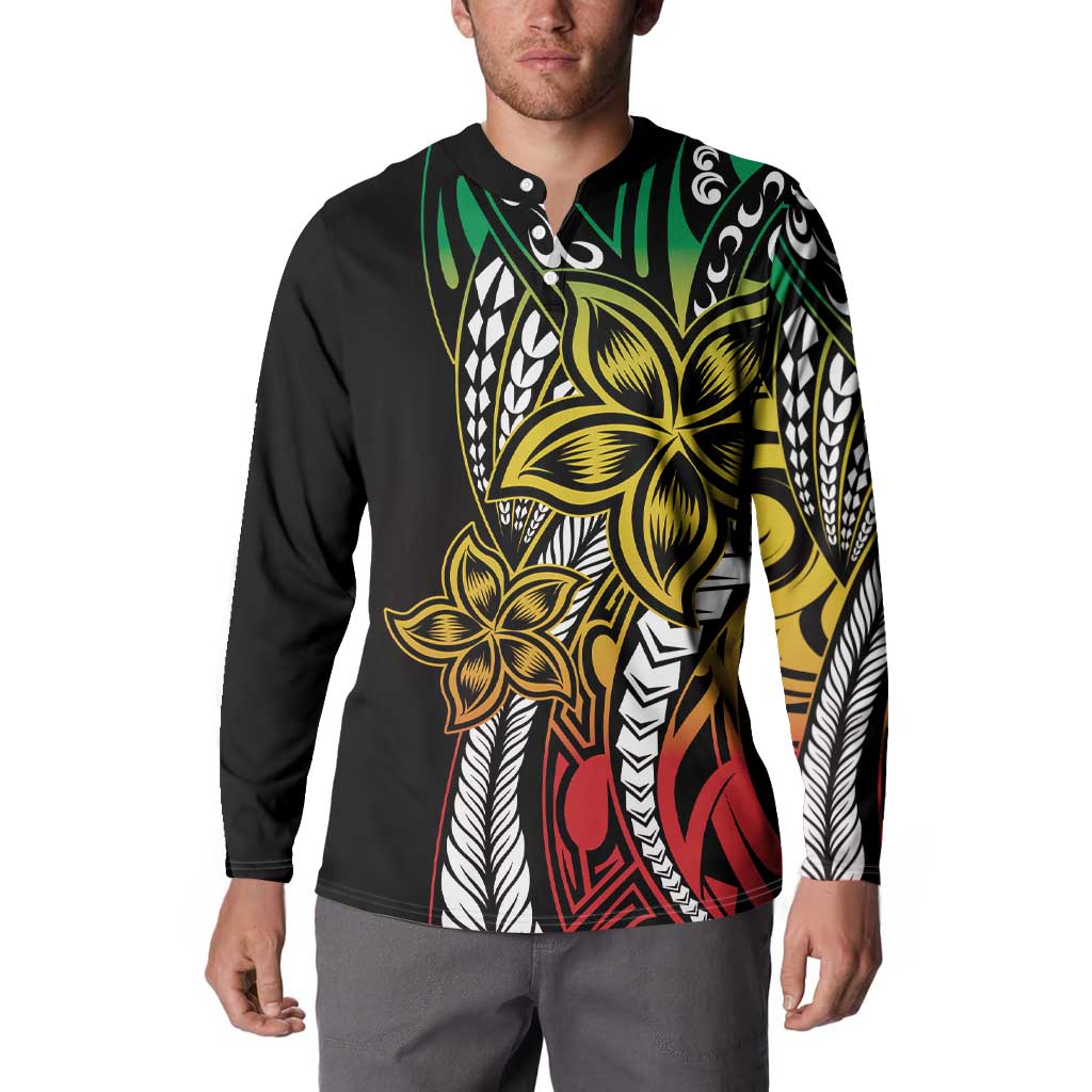Polynesian Plumeria Floral Tattoo Pattern Button Sweatshirt Reggae Style