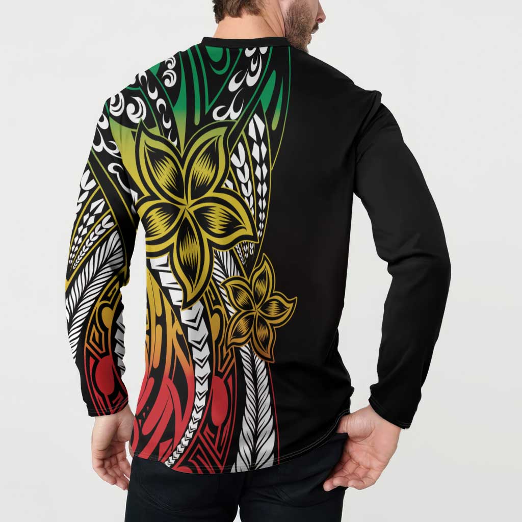 Polynesian Plumeria Floral Tattoo Pattern Button Sweatshirt Reggae Style