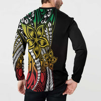 Polynesian Plumeria Floral Tattoo Pattern Button Sweatshirt Reggae Style