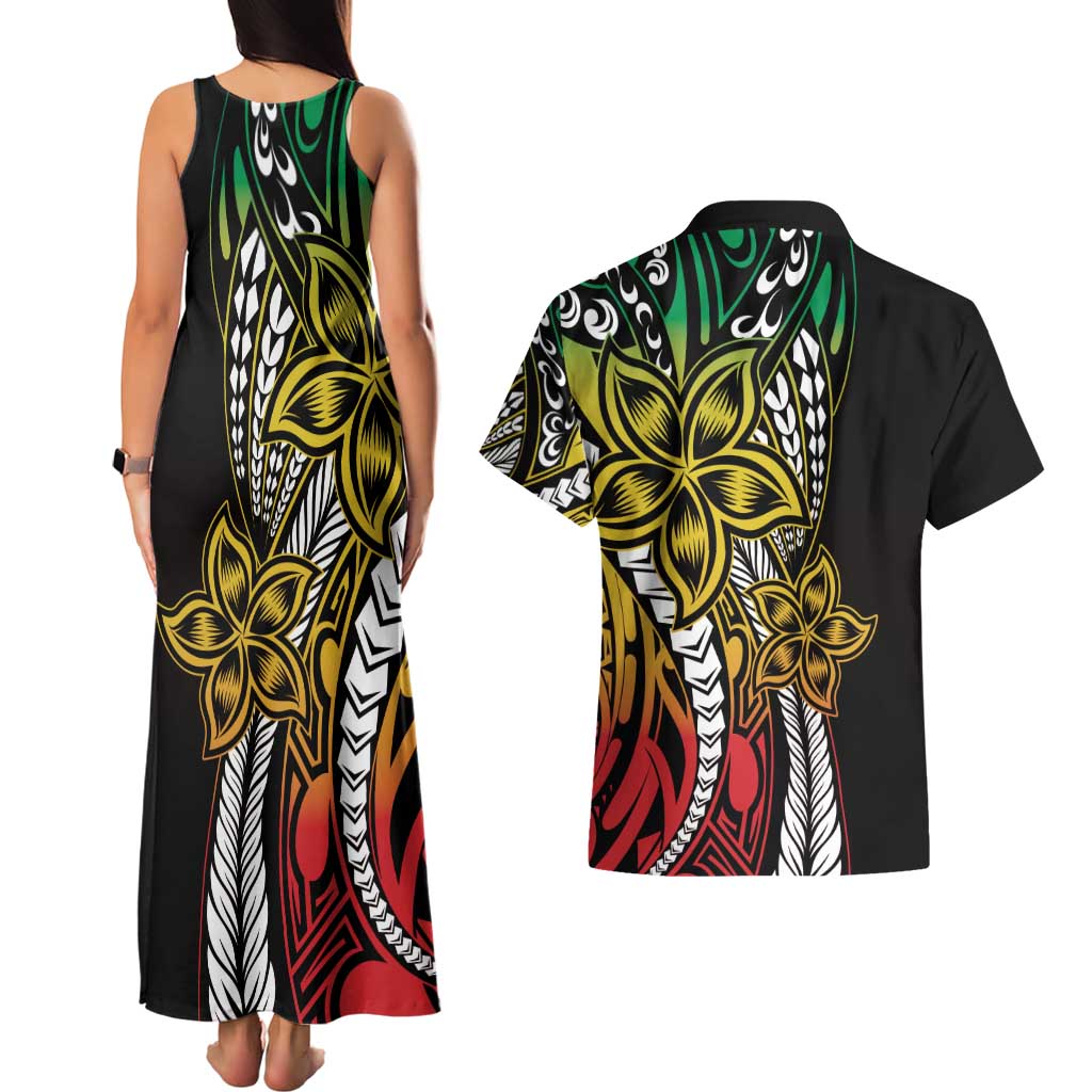 Polynesian Plumeria Floral Tattoo Pattern Couples Matching Tank Maxi Dress and Hawaiian Shirt Reggae Style LT9 - Polynesian Pride