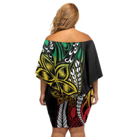Polynesian Plumeria Floral Tattoo Pattern Family Matching Off Shoulder Short Dress and Hawaiian Shirt Reggae Style LT9 - Polynesian Pride