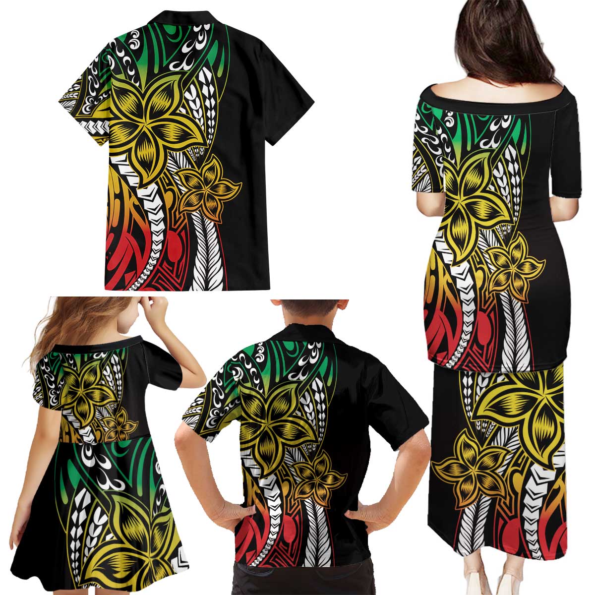 Polynesian Plumeria Floral Tattoo Pattern Family Matching Puletasi and Hawaiian Shirt Reggae Style LT9 - Polynesian Pride
