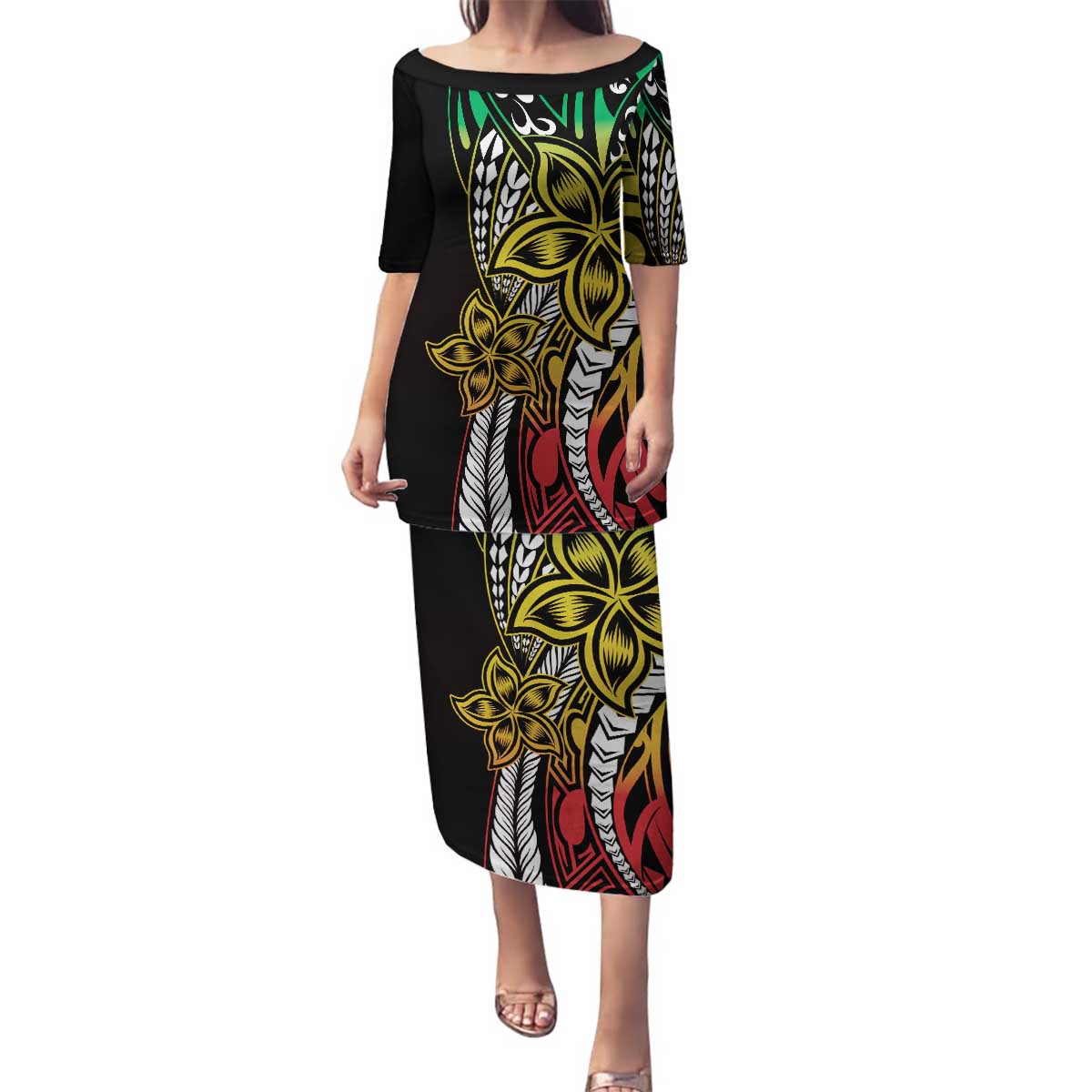 Polynesian Plumeria Floral Tattoo Pattern Family Matching Puletasi and Hawaiian Shirt Reggae Style LT9 Mom's Dress Reggae - Polynesian Pride