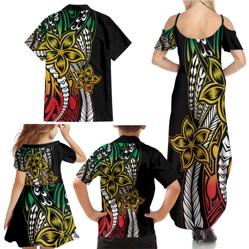 Polynesian Plumeria Floral Tattoo Pattern Family Matching Summer Maxi Dress and Hawaiian Shirt Reggae Style LT9 - Polynesian Pride
