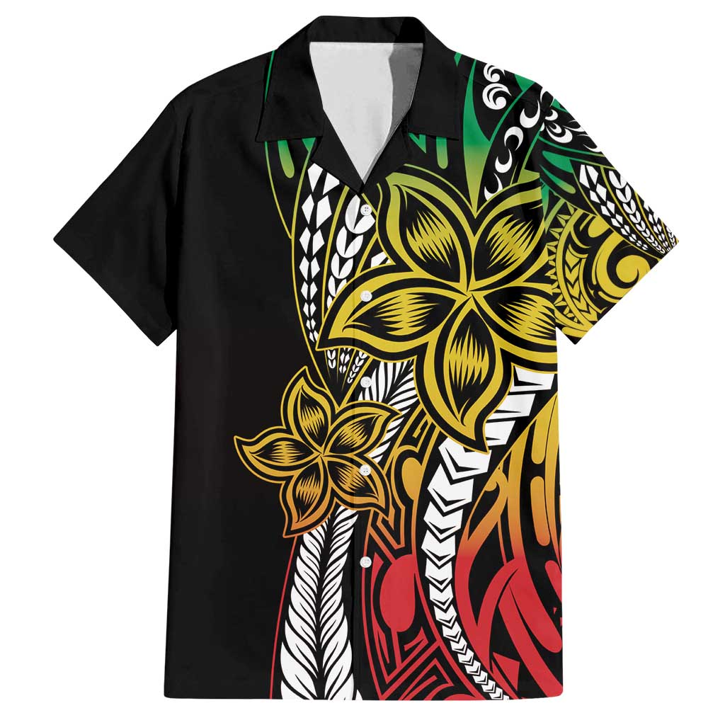 Polynesian Plumeria Floral Tattoo Pattern Family Matching Summer Maxi Dress and Hawaiian Shirt Reggae Style LT9 Dad's Shirt - Short Sleeve Reggae - Polynesian Pride