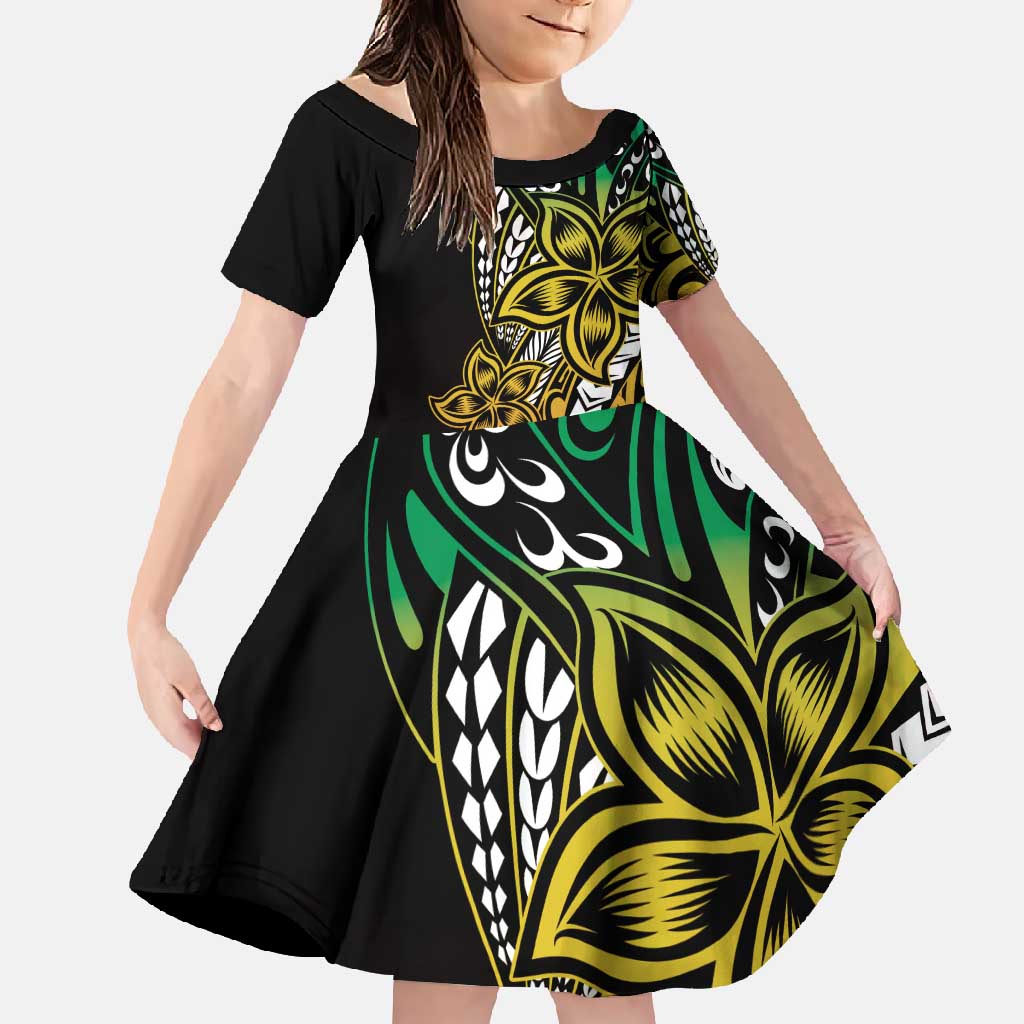 Polynesian Plumeria Floral Tattoo Pattern Family Matching Tank Maxi Dress and Hawaiian Shirt Reggae Style LT9 Daughter's Dress Reggae - Polynesian Pride