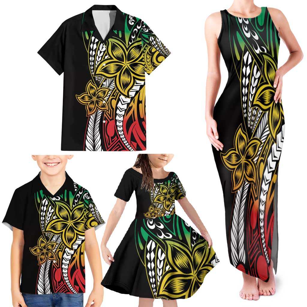 Polynesian Plumeria Floral Tattoo Pattern Family Matching Tank Maxi Dress and Hawaiian Shirt Reggae Style LT9 - Polynesian Pride