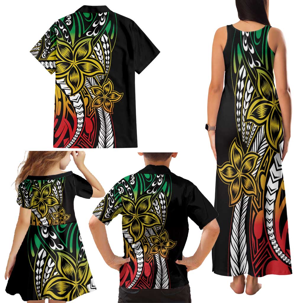 Polynesian Plumeria Floral Tattoo Pattern Family Matching Tank Maxi Dress and Hawaiian Shirt Reggae Style LT9 - Polynesian Pride