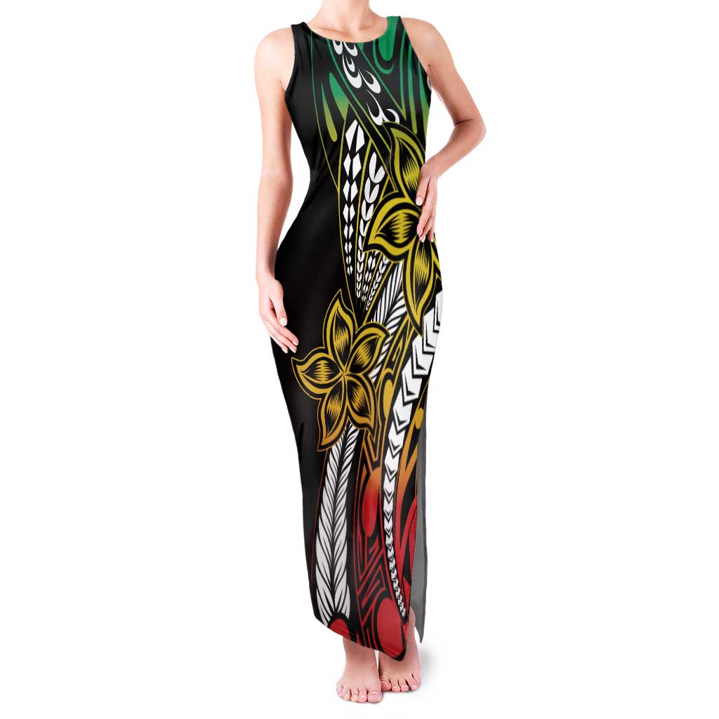 Polynesian Plumeria Floral Tattoo Pattern Family Matching Tank Maxi Dress and Hawaiian Shirt Reggae Style LT9 Mom's Dress Reggae - Polynesian Pride