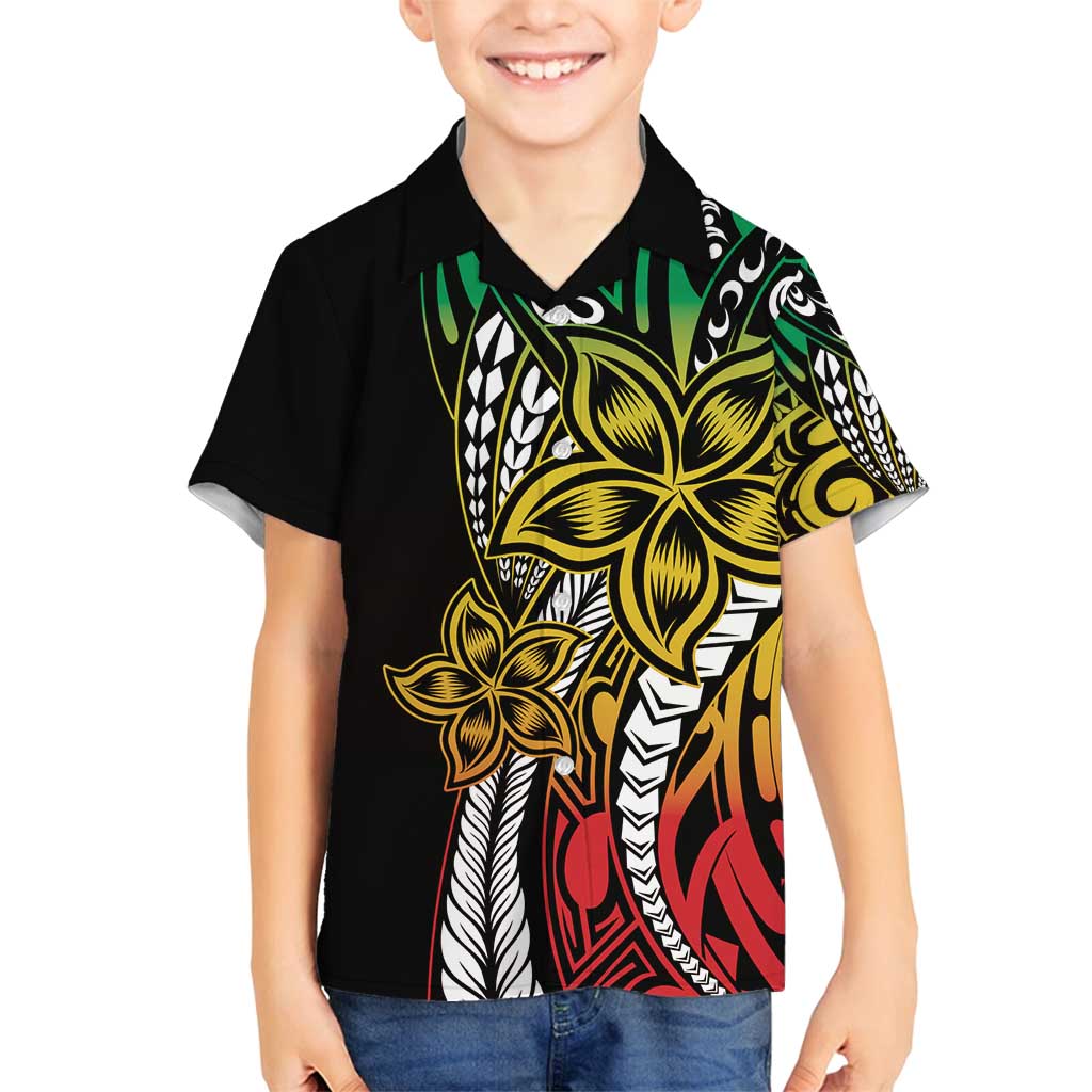 Polynesian Plumeria Floral Tattoo Pattern Family Matching Tank Maxi Dress and Hawaiian Shirt Reggae Style LT9 Son's Shirt Reggae - Polynesian Pride