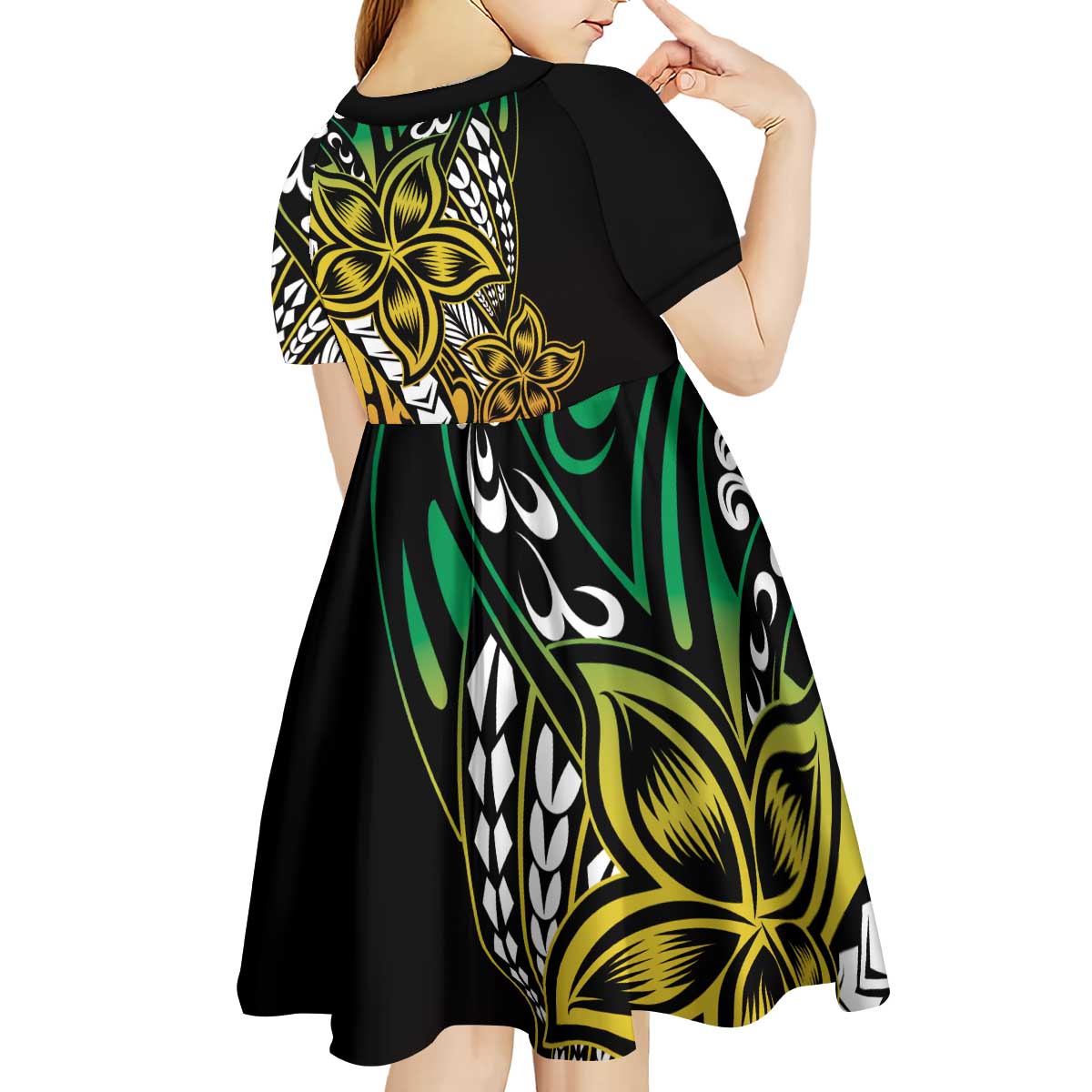 Polynesian Plumeria Floral Tattoo Pattern Kid Short Sleeve Dress Reggae Style LT9 - Polynesian Pride
