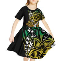 Polynesian Plumeria Floral Tattoo Pattern Kid Short Sleeve Dress Reggae Style LT9 - Polynesian Pride