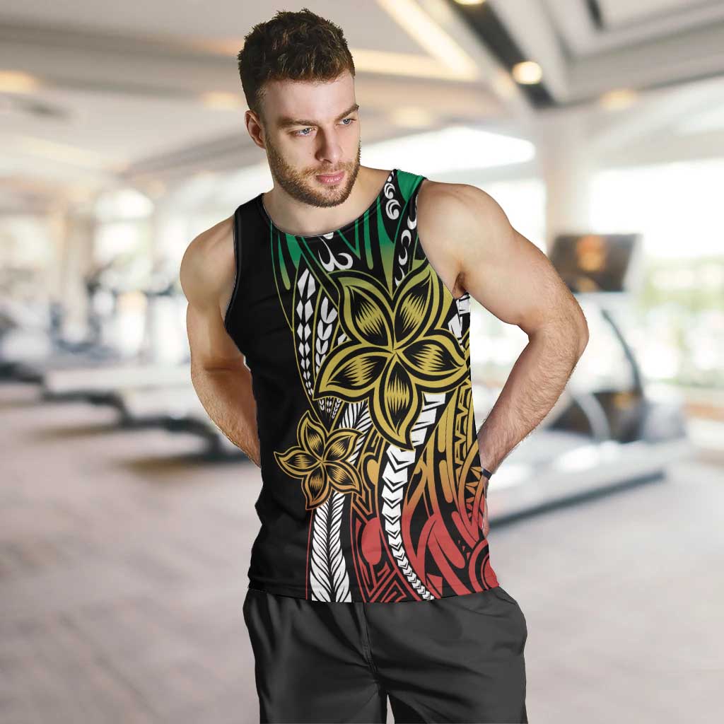 Polynesian Plumeria Floral Tattoo Pattern Men Tank Top Reggae Style