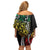 Polynesian Plumeria Floral Tattoo Pattern Off Shoulder Short Dress Reggae Style