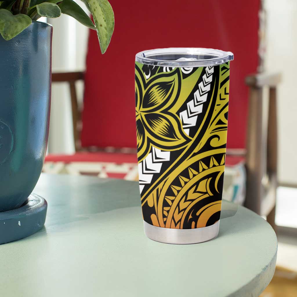 Polynesian Plumeria Floral Tattoo Pattern Tumbler Cup Reggae Style