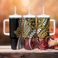 Polynesian Plumeria Floral Tattoo Pattern Tumbler With Handle Reggae Style