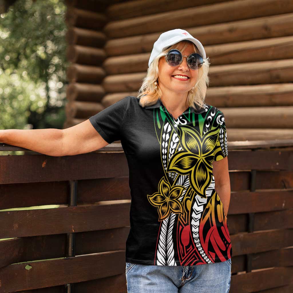 Polynesian Plumeria Floral Tattoo Pattern Women Polo Shirt Reggae Style