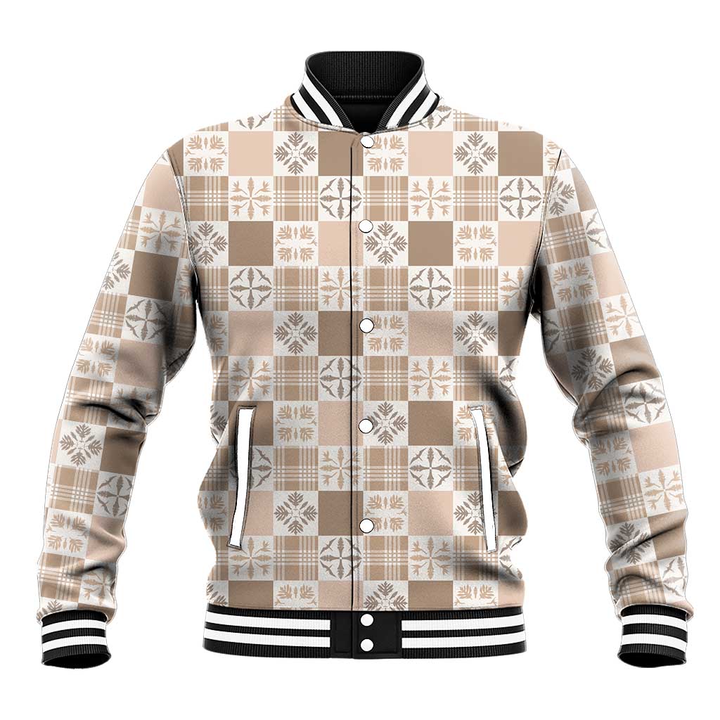 Hawaiian Palaka Quilt Pattern Baseball Jacket Hawaii Culture Bird of Paradise Exotic Motif LT9 Unisex Beige - Polynesian Pride