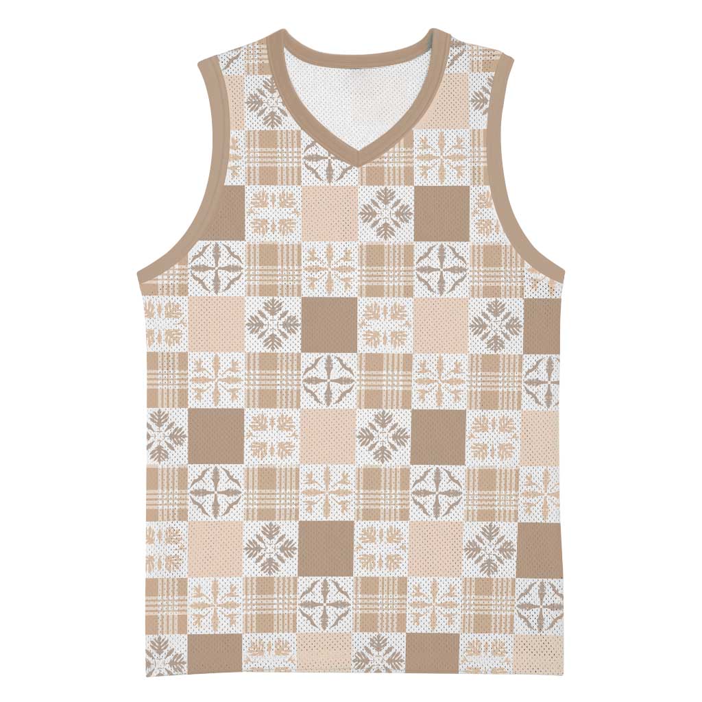 Hawaiian Palaka Quilt Pattern Basketball Jersey Hawaii Culture Bird of Paradise Exotic Motif LT9 Unisex Beige - Polynesian Pride