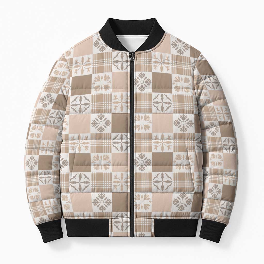Hawaiian Palaka Quilt Pattern Bomber Puffer Jacket Hawaii Culture Bird of Paradise Exotic Motif LT9 Unisex Beige - Polynesian Pride