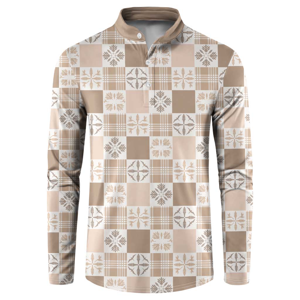 Hawaiian Palaka Quilt Pattern Button Sweatshirt Hawaii Culture Bird of Paradise Exotic Motif LT9 Beige - Polynesian Pride