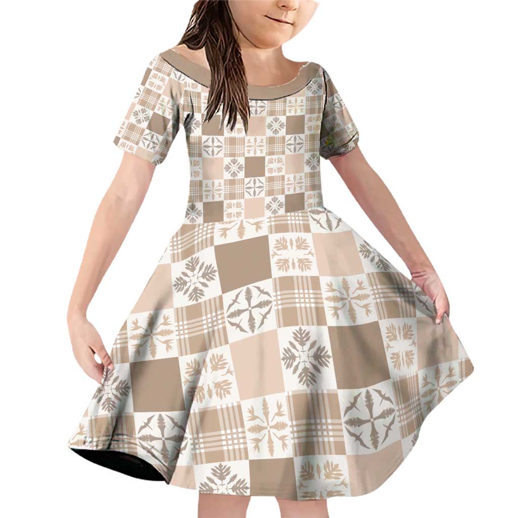 Hawaiian Palaka Quilt Pattern Family Matching Off Shoulder Short Dress and Hawaiian Shirt Hawaii Culture Bird of Paradise Exotic Motif - Polynesian Pride