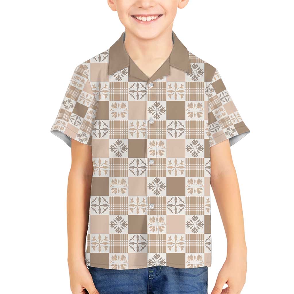 Hawaiian Palaka Quilt Pattern Family Matching Puletasi and Hawaiian Shirt Hawaii Culture Bird of Paradise Exotic Motif LT9 Son's Shirt Beige - Polynesian Pride