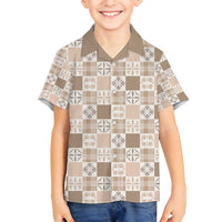 Hawaiian Palaka Quilt Pattern Family Matching Puletasi and Hawaiian Shirt Hawaii Culture Bird of Paradise Exotic Motif LT9 Son's Shirt Beige - Polynesian Pride