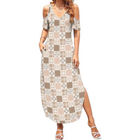 Hawaiian Palaka Quilt Pattern Family Matching Summer Maxi Dress and Hawaiian Shirt Hawaii Culture Bird of Paradise Exotic Motif - Polynesian Pride