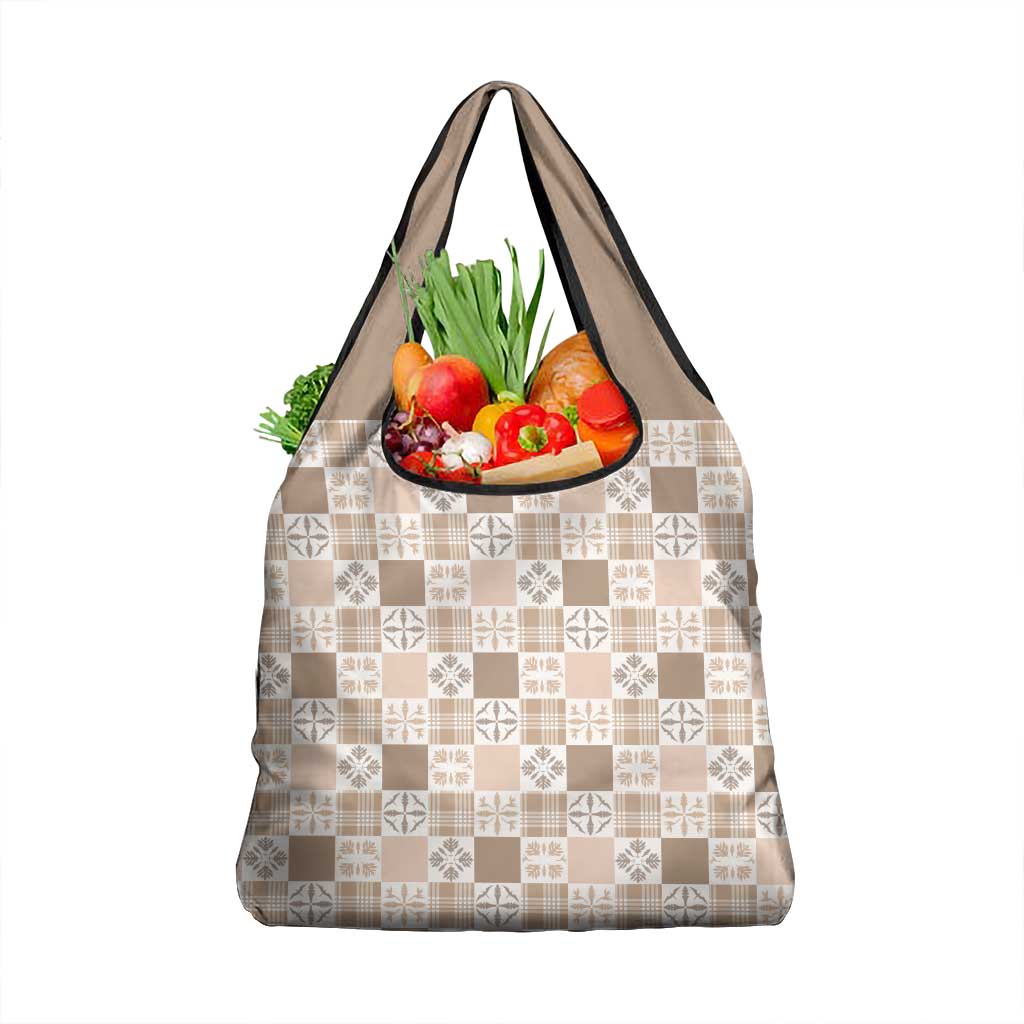 Hawaiian Palaka Quilt Pattern Grocery Bag Hawaii Culture Bird of Paradise Exotic Motif LT9 1-pack One Size Beige - Polynesian Pride