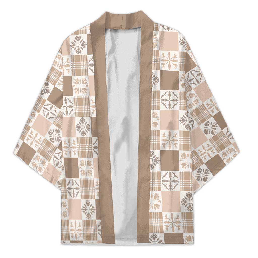 Hawaiian Palaka Quilt Pattern Kimono Hawaii Culture Bird of Paradise Exotic Motif LT9 Unisex Beige - Polynesian Pride