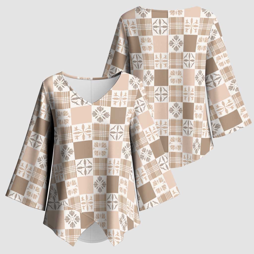 Hawaiian Palaka Quilt Pattern Kimono Sleeve Blouse Hawaii Culture Bird of Paradise Exotic Motif - Polynesian Pride