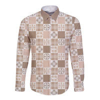 Hawaiian Palaka Quilt Pattern Long Sleeve Button Shirt Hawaii Culture Bird of Paradise Exotic Motif LT9 Unisex Beige - Polynesian Pride