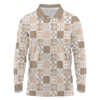 Hawaiian Palaka Quilt Pattern Long Sleeve Polo Shirt Hawaii Culture Bird of Paradise Exotic Motif - Polynesian Pride