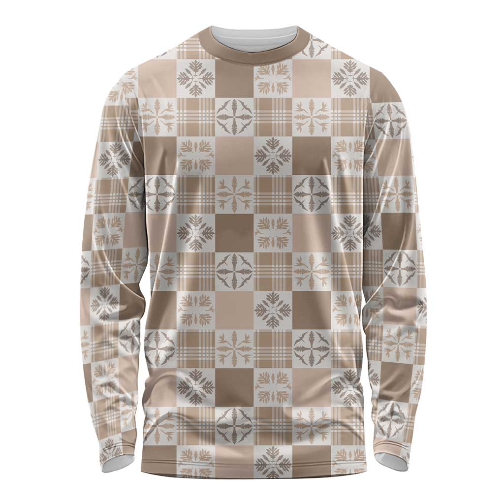Hawaiian Palaka Quilt Pattern Long Sleeve Shirt Hawaii Culture Bird of Paradise Exotic Motif LT9 Unisex Beige - Polynesian Pride