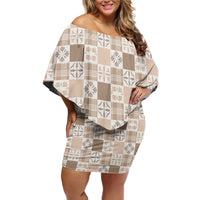 Hawaiian Palaka Quilt Pattern Off Shoulder Short Dress Hawaii Culture Bird of Paradise Exotic Motif - Polynesian Pride