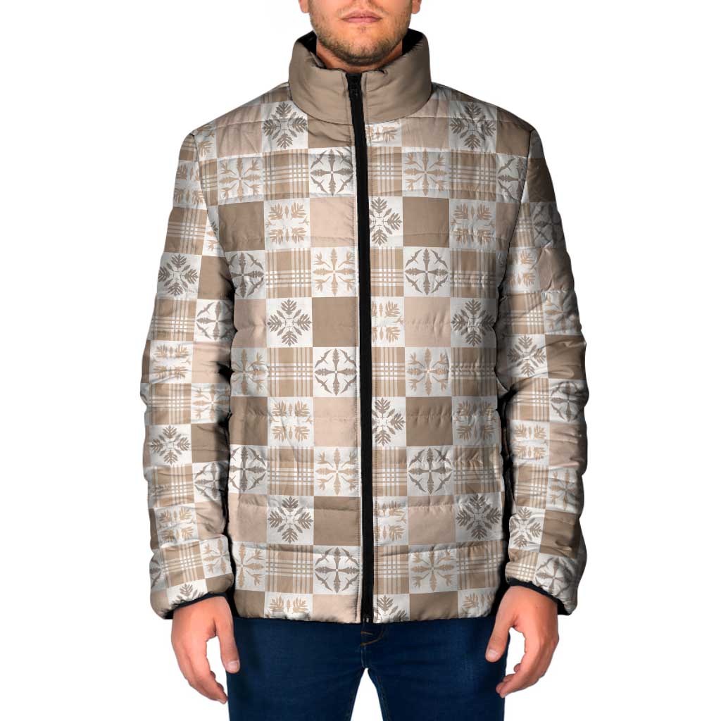 Hawaiian Palaka Quilt Pattern Padded Jacket Hawaii Culture Bird of Paradise Exotic Motif LT9 Men Beige - Polynesian Pride