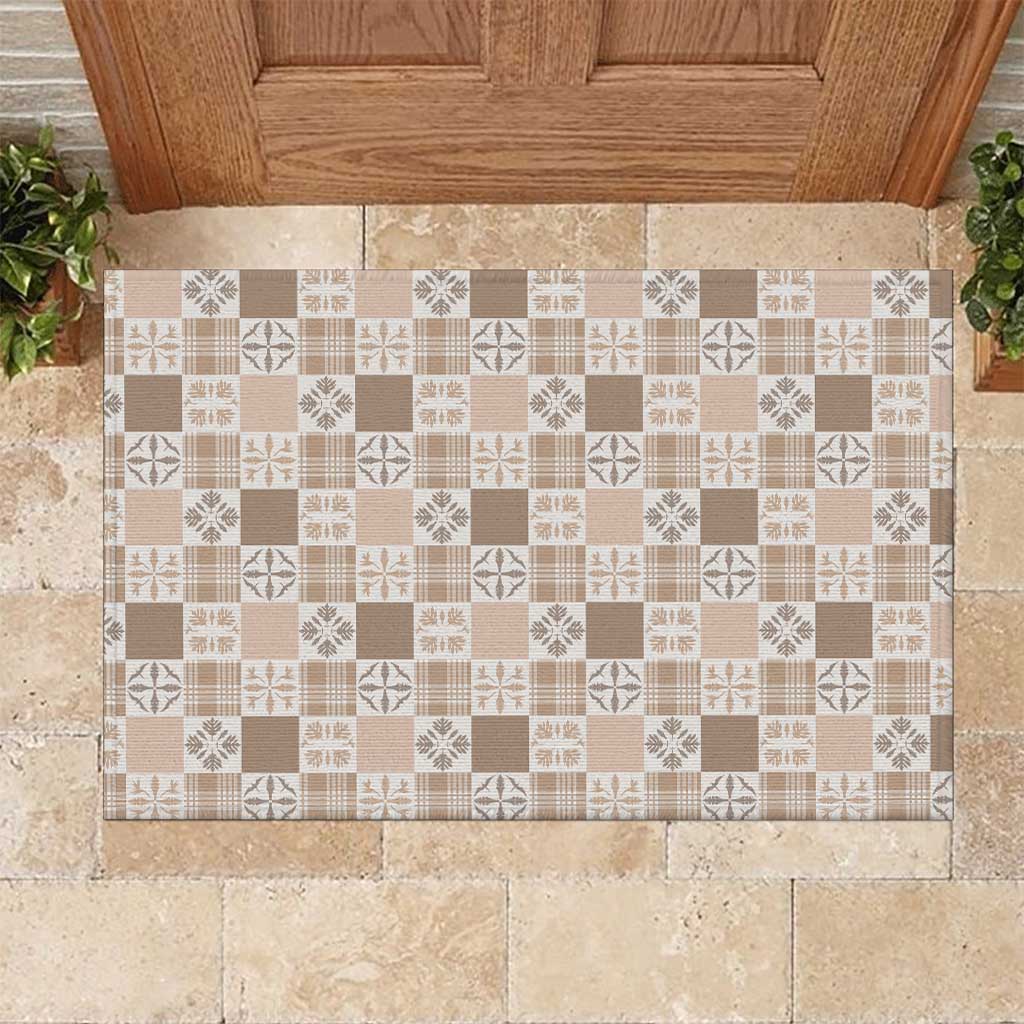 Hawaiian Palaka Quilt Pattern Rubber Doormat Hawaii Culture Bird of Paradise Exotic Motif LT9 Beige - Polynesian Pride