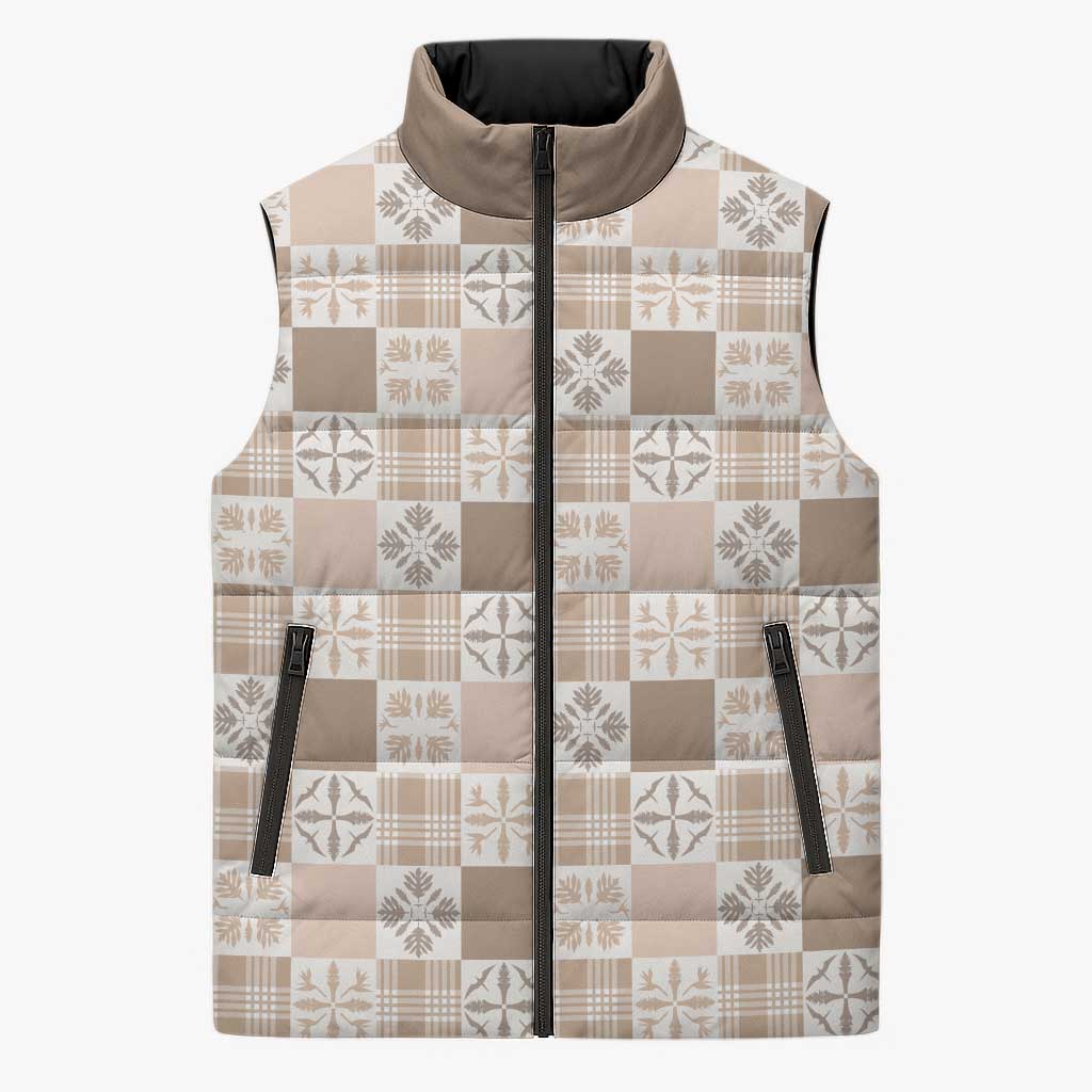 Hawaiian Palaka Quilt Pattern Sleeveless Puffer Jacket Hawaii Culture Bird of Paradise Exotic Motif LT9 Unisex Beige - Polynesian Pride