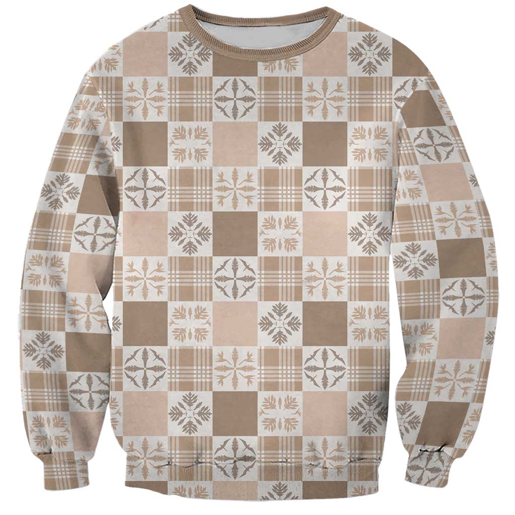 Hawaiian Palaka Quilt Pattern Sweatshirt Hawaii Culture Bird of Paradise Exotic Motif LT9 Unisex Beige - Polynesian Pride