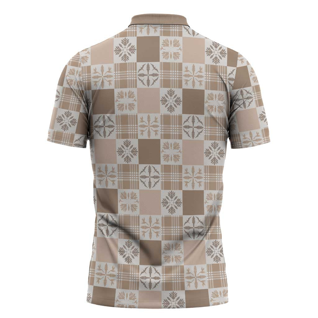 Hawaiian Palaka Quilt Pattern Zipper Polo Shirt Hawaii Culture Bird of Paradise Exotic Motif - Polynesian Pride