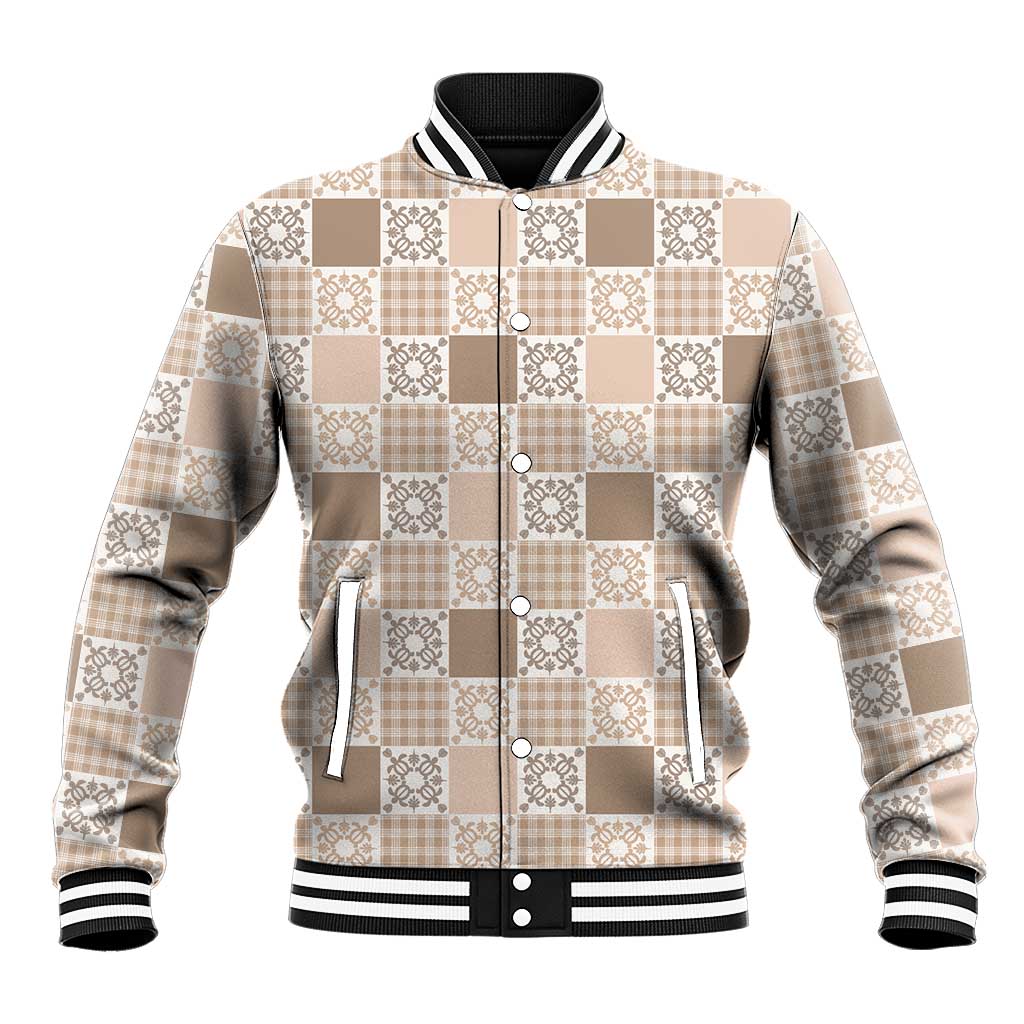 Hawaiian Palaka Quilt Pattern Baseball Jacket Hawaii Culture Honu Turtle LT9 Unisex Beige - Polynesian Pride