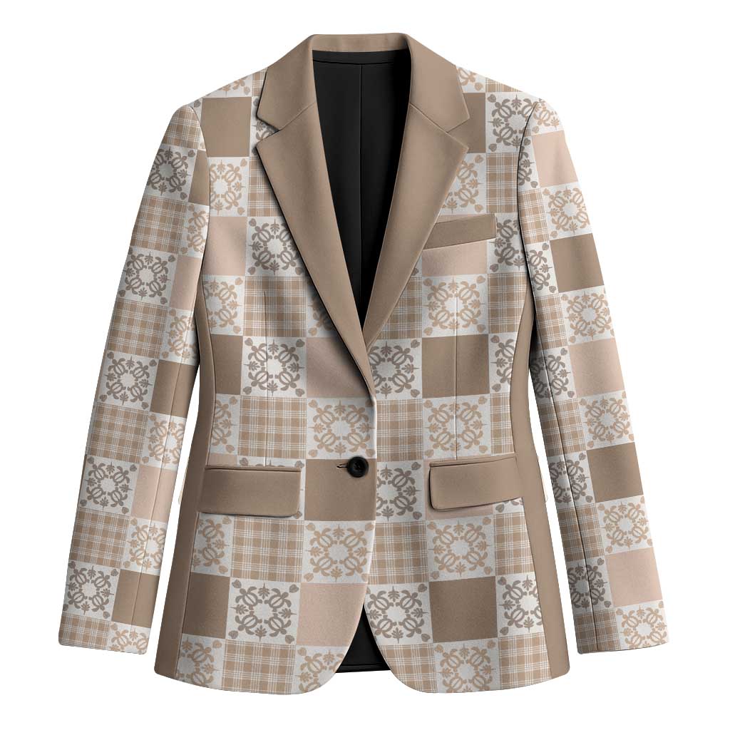 Hawaiian Palaka Quilt Pattern Blazer Hawaii Culture Honu Turtle LT9 Unisex Beige - Polynesian Pride