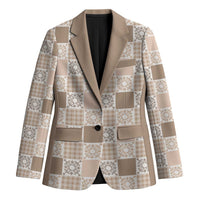 Hawaiian Palaka Quilt Pattern Blazer Hawaii Culture Honu Turtle LT9 Unisex Beige - Polynesian Pride