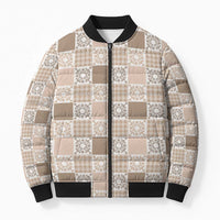Hawaiian Palaka Quilt Pattern Bomber Puffer Jacket Hawaii Culture Honu Turtle LT9 Unisex Beige - Polynesian Pride