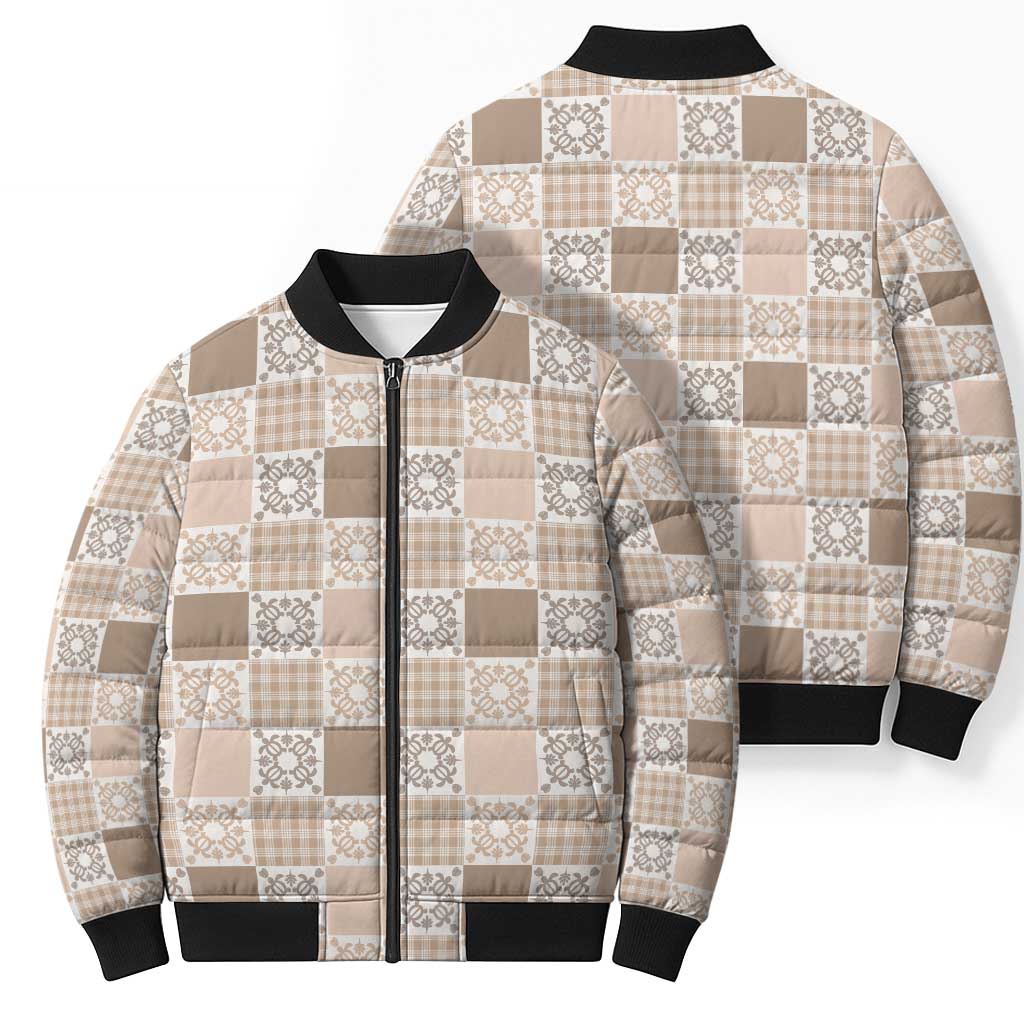 Hawaiian Palaka Quilt Pattern Bomber Puffer Jacket Hawaii Culture Honu Turtle LT9 - Polynesian Pride