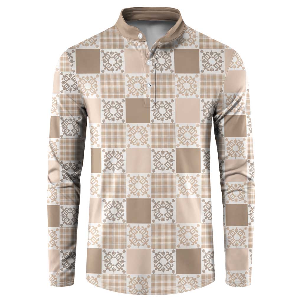 Hawaiian Palaka Quilt Pattern Button Sweatshirt Hawaii Culture Honu Turtle LT9 Beige - Polynesian Pride