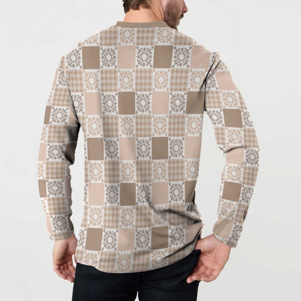 Hawaiian Palaka Quilt Pattern Button Sweatshirt Hawaii Culture Honu Turtle - Polynesian Pride